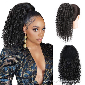 Vigorous long loose wave natural  curly  clip in wrap around drawstring puff high ponytail hai extensions synthetic
